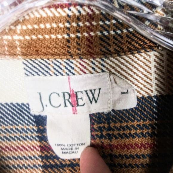 J. Crew Thick Cotton Flannel Shirt Brown Tan L - Picture 4 of 5